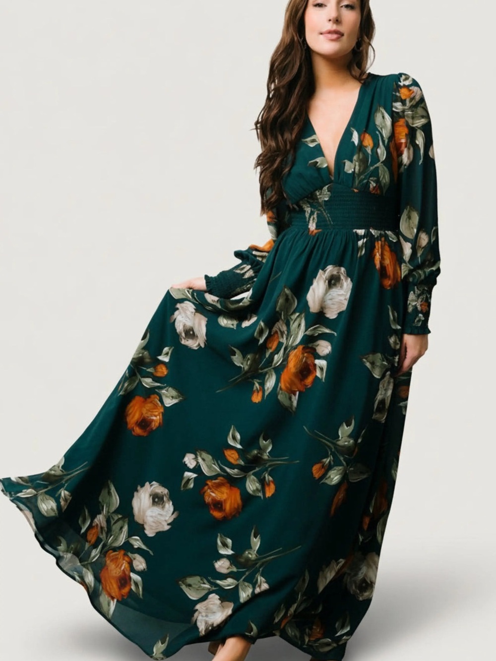 Baltic Born Teal Floral V-Neck Maxi Dress